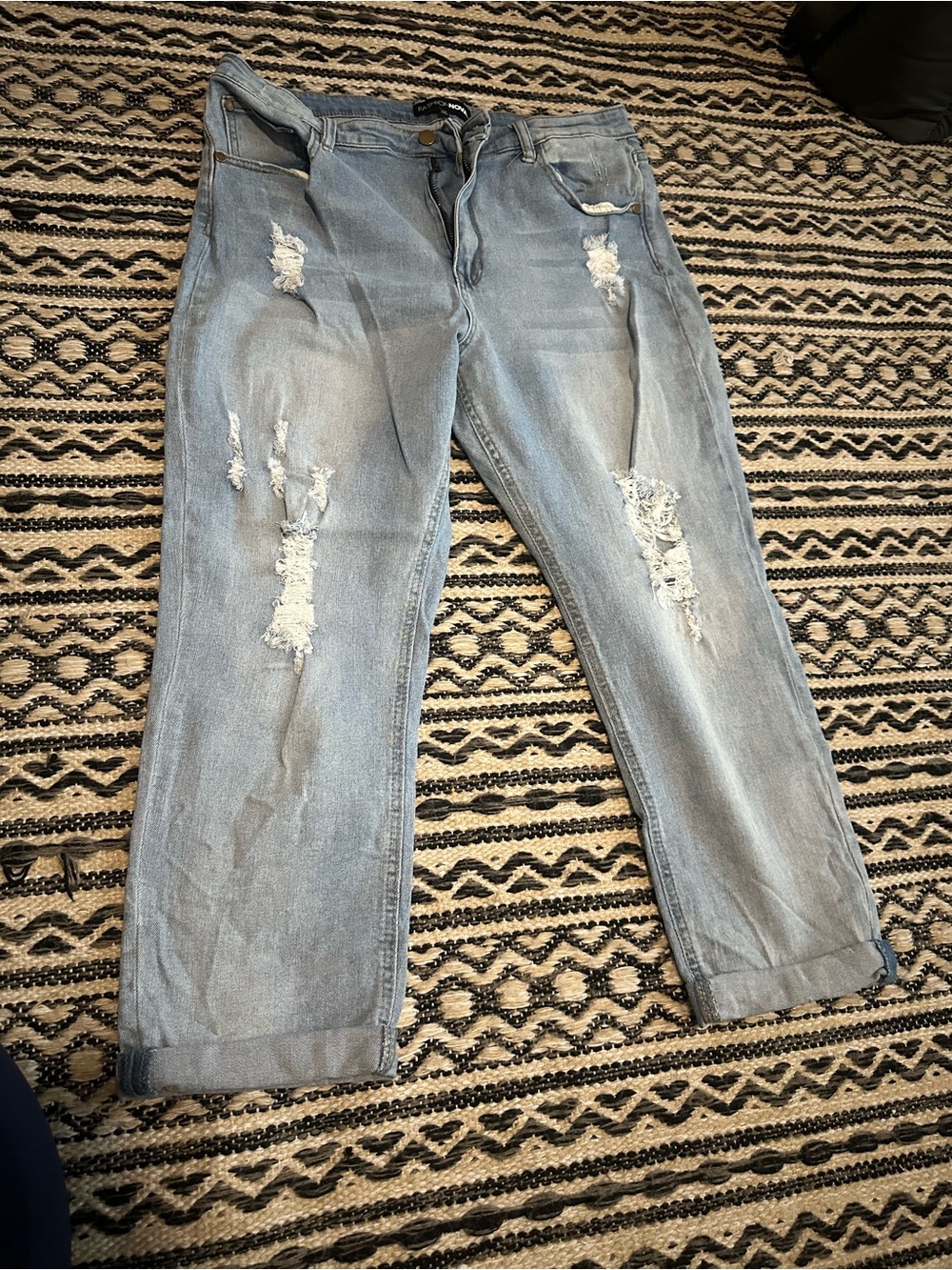 Fashion Nova Light Blue Distressed Mom Jeans